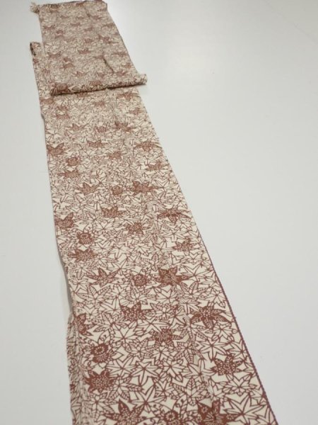 Photo3: 3F09z50  Japanese Kimono Silk  FABRIC Maple Brown 74.4x6.9 (3)