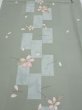 Photo1: 3F01z60  Japanese Kimono Silk  FABRIC Sakura Dull light green 41.7x15.0 (1)