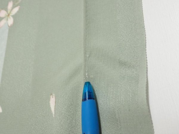 Photo6: 3F01z60  Japanese Kimono Silk  FABRIC Sakura Dull light green 41.7x15.0 (6)