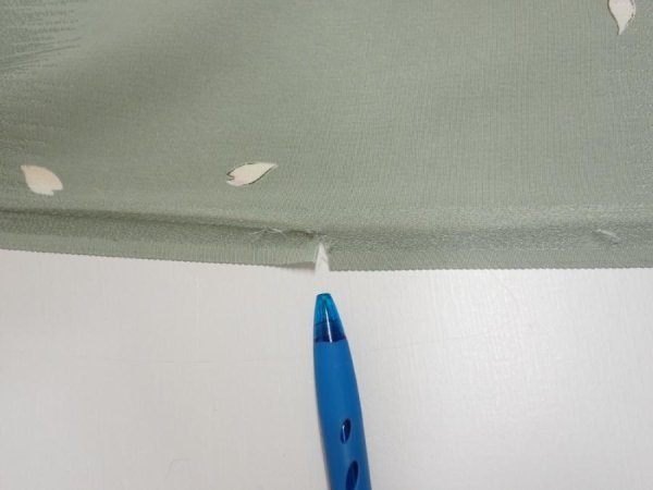 Photo6: 3F02z60  Japanese Kimono Silk  FABRIC Sakura Dull light green 41.3x15.0 (6)