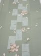 Photo1: 3F04z90  Japanese Kimono Silk  FABRIC Sakura Dull light green 64.6x13.8 (1)