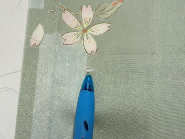 Photo7: 3F09z60  Japanese Kimono Silk  FABRIC Sakura Dull light green 79.5x7.5 (7)