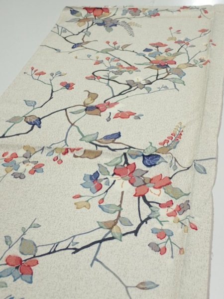 Photo3: 3E01z50  Japanese Kimono Silk  FABRIC Flower Off-white 41.7x14.8 (3)
