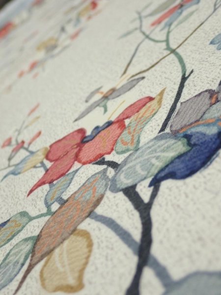 Photo4: 3E01z50  Japanese Kimono Silk  FABRIC Flower Off-white 41.7x14.8 (4)