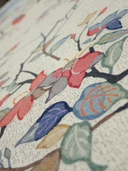 Photo5: 3E02z50  Japanese Kimono Silk  FABRIC Flower Off-white 40.2x14.6 (5)