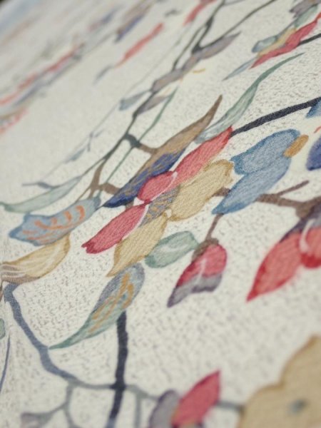 Photo4: 3E03z60  Japanese Kimono Silk  FABRIC Flower Off-white 49.2x14.6 (4)