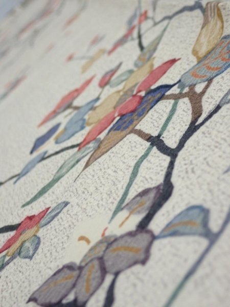 Photo4: 3E04z60  Japanese Kimono Silk  FABRIC Flower Off-white 44.5x14.6 (4)