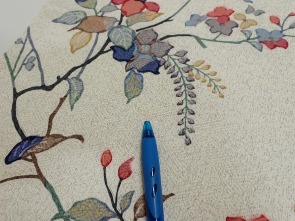 Photo6: 3E04z60  Japanese Kimono Silk  FABRIC Flower Off-white 44.5x14.6 (6)