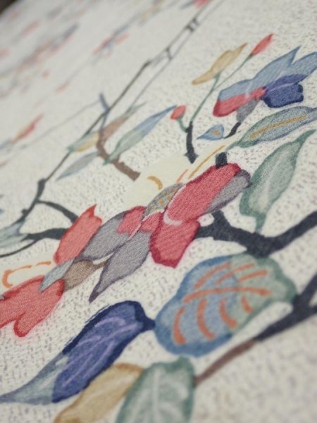 Photo4: 3E05z80  Japanese Kimono Silk  FABRIC Flower Off-white 65.4x14.6 (4)
