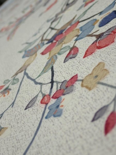 Photo5: 3E06z40  Japanese Kimono Silk  FABRIC Flower Off-white 58.7x7.5 (5)