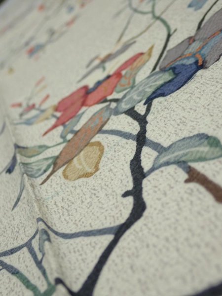 Photo4: 3E08z40  Japanese Kimono Silk  FABRIC Flower Off-white 63.0x7.1 (4)