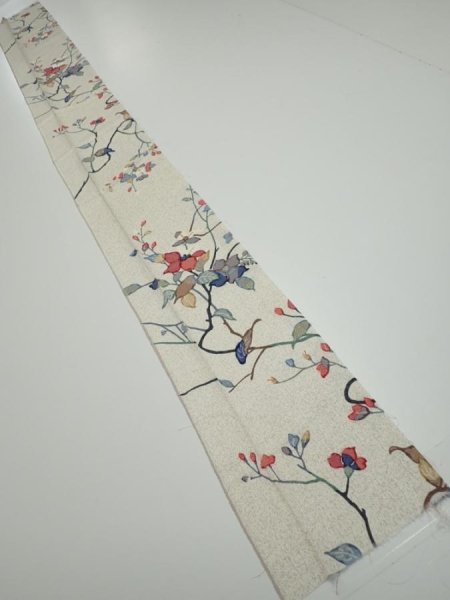 Photo5: 3E08z40  Japanese Kimono Silk  FABRIC Flower Off-white 63.0x7.1 (5)