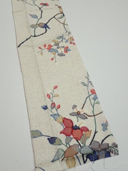 Photo3: 3E09z30  Japanese Kimono Silk  FABRIC Flower Off-white 37.0x7.1 (3)