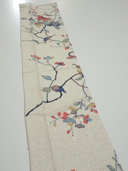 Photo4: 3E09z30  Japanese Kimono Silk  FABRIC Flower Off-white 37.0x7.1 (4)