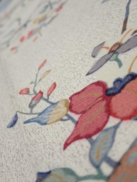 Photo5: 3E09z30  Japanese Kimono Silk  FABRIC Flower Off-white 37.0x7.1 (5)