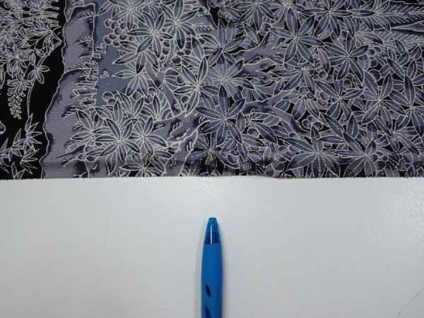 Photo6: 3E01z60  Japanese Kimono Silk  FABRIC Garden Black 41.3x14.2 (6)