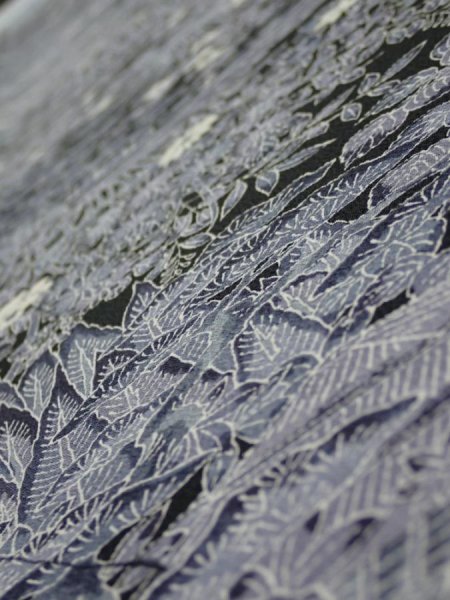 Photo4: 3E06z50  Japanese Kimono Silk  FABRIC Garden Black 58.3x7.5 (4)