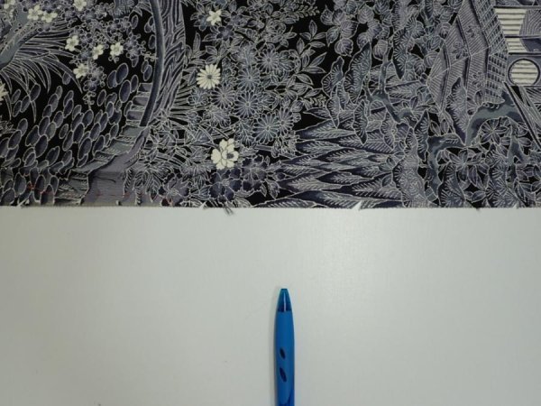 Photo6: 3E07z50  Japanese Kimono Silk  FABRIC Garden Black 56.7x7.5 (6)