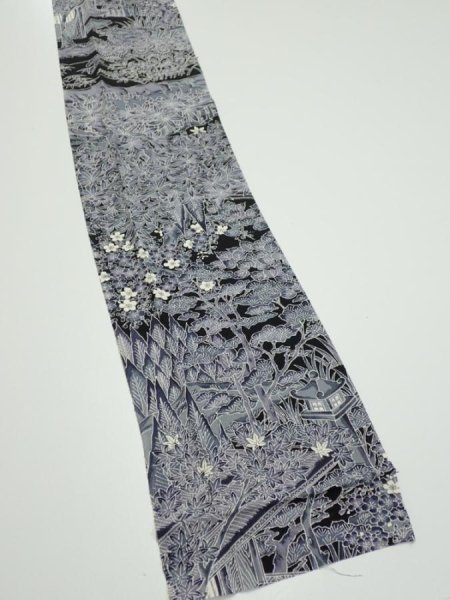 Photo3: 3E08z60  Japanese Kimono Silk  FABRIC Garden Black 79.9x6.7 (3)