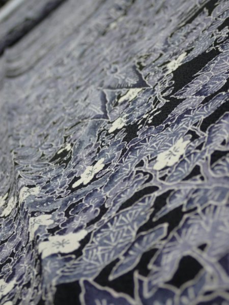 Photo5: 3E08z60  Japanese Kimono Silk  FABRIC Garden Black 79.9x6.7 (5)