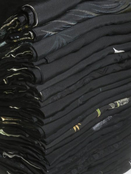 Photo1: 6GHB4z14  Japanese Kimono Silk BLACK HAORI 25pcs FREE SHIPPING (1)