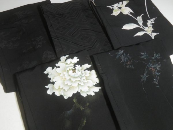 Photo5: 6GHB4z14  Japanese Kimono Silk BLACK HAORI 25pcs FREE SHIPPING (5)