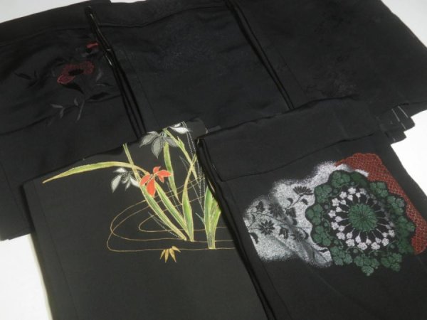 Photo6: 6GHB4z14  Japanese Kimono Silk BLACK HAORI 25pcs FREE SHIPPING (6)