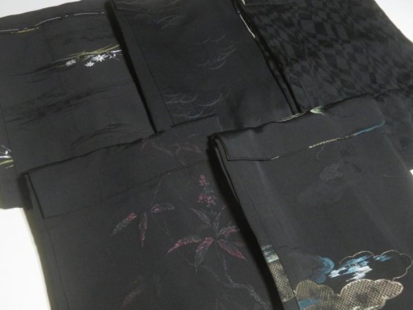 Photo8: 6GHB4z14  Japanese Kimono Silk BLACK HAORI 25pcs FREE SHIPPING (8)