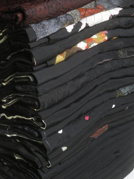 Photo1: 6GHB5z14  Japanese Kimono Silk BLACK HAORI 25pcs FREE SHIPPING (1)