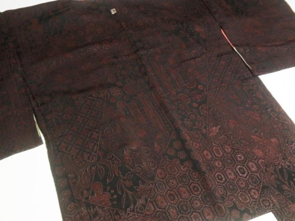 Photo3: 6GHB5z14  Japanese Kimono Silk BLACK HAORI 25pcs FREE SHIPPING (3)