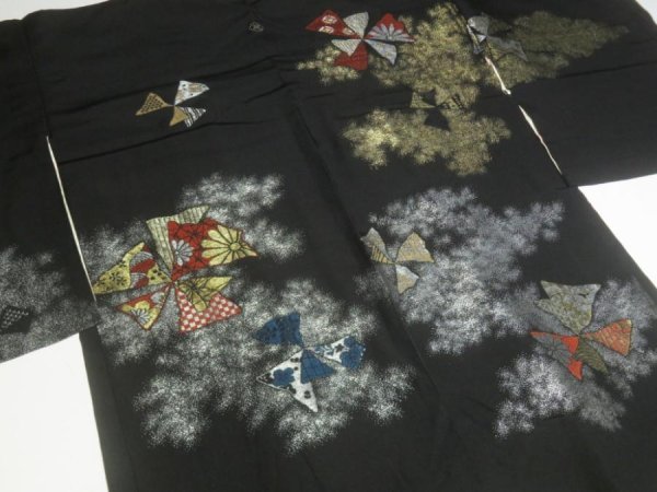 Photo4: 6GHB5z14  Japanese Kimono Silk BLACK HAORI 25pcs FREE SHIPPING (4)