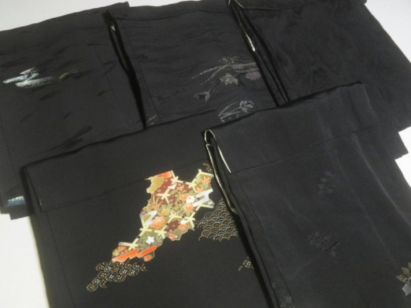 Photo5: 6GHB5z14  Japanese Kimono Silk BLACK HAORI 25pcs FREE SHIPPING (5)