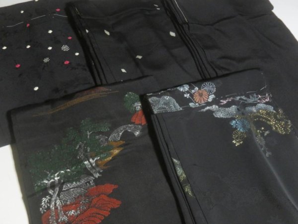 Photo6: 6GHB5z14  Japanese Kimono Silk BLACK HAORI 25pcs FREE SHIPPING (6)