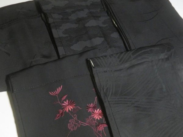 Photo7: 6GHB5z14  Japanese Kimono Silk BLACK HAORI 25pcs FREE SHIPPING (7)