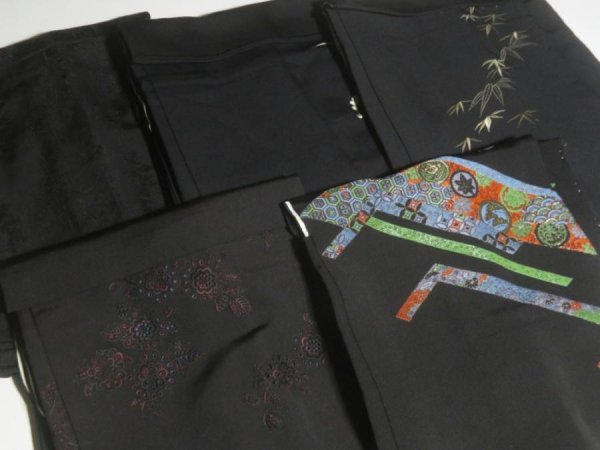 Photo8: 6GHB5z14  Japanese Kimono Silk BLACK HAORI 25pcs FREE SHIPPING (8)