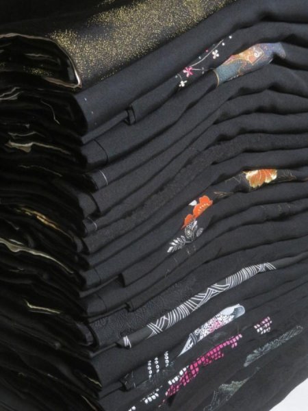Photo1: 6GHB6z14  Japanese Kimono Silk BLACK HAORI 25pcs FREE SHIPPING (1)