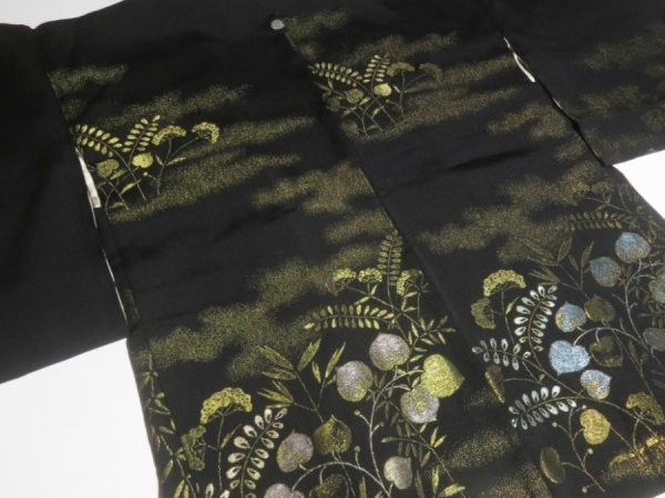 Photo3: 6GHB6z14  Japanese Kimono Silk BLACK HAORI 25pcs FREE SHIPPING (3)