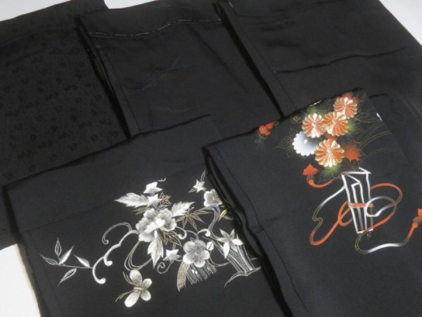 Photo5: 6GHB6z14  Japanese Kimono Silk BLACK HAORI 25pcs FREE SHIPPING (5)