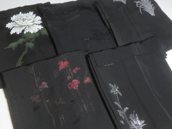 Photo6: 6GHB6z14  Japanese Kimono Silk BLACK HAORI 25pcs FREE SHIPPING (6)