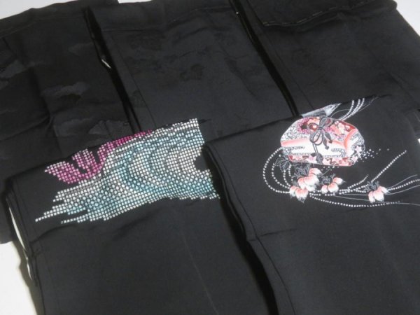 Photo7: 6GHB6z14  Japanese Kimono Silk BLACK HAORI 25pcs FREE SHIPPING (7)