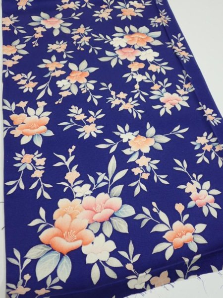 Photo2: 3E01z60  Japanese Kimono Silk  FABRIC Flower  45.7x14.4 (2)