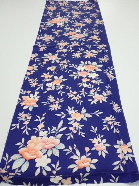 Photo5: 3E01z60  Japanese Kimono Silk  FABRIC Flower  45.7x14.4 (5)