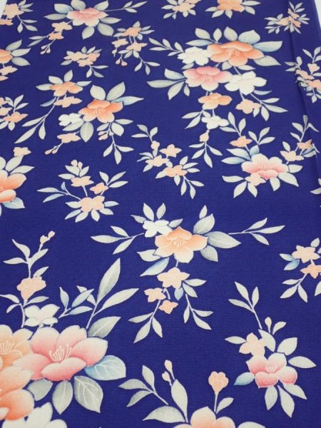 Photo1: 3E02z60  Japanese Kimono Silk  FABRIC Flower  45.7x14.4 (1)