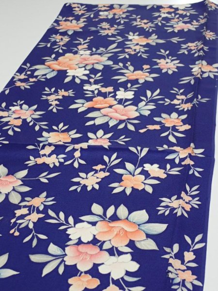 Photo3: 3E02z60  Japanese Kimono Silk  FABRIC Flower  45.7x14.4 (3)