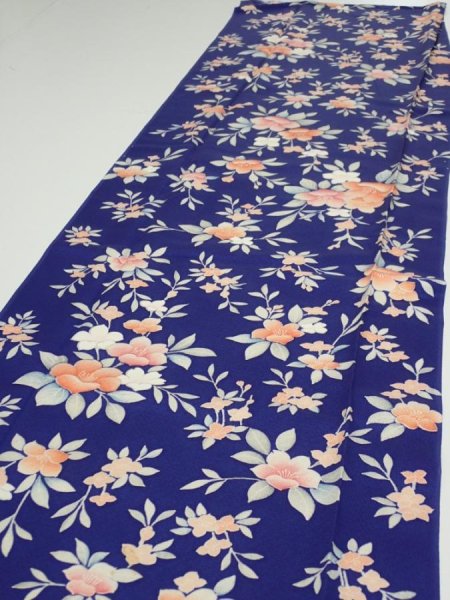 Photo3: 3E04z90  Japanese Kimono Silk  FABRIC Flower  65.4x14.4 (3)