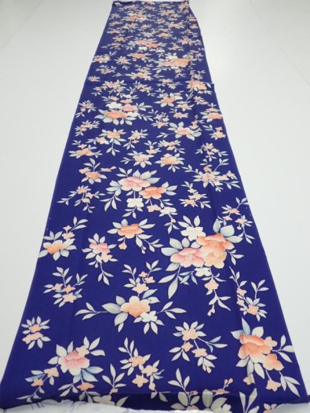 Photo5: 3E04z90  Japanese Kimono Silk  FABRIC Flower  65.4x14.4 (5)