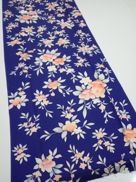 Photo2: 3E05z90  Japanese Kimono Silk  FABRIC Flower  65.4x14.4 (2)