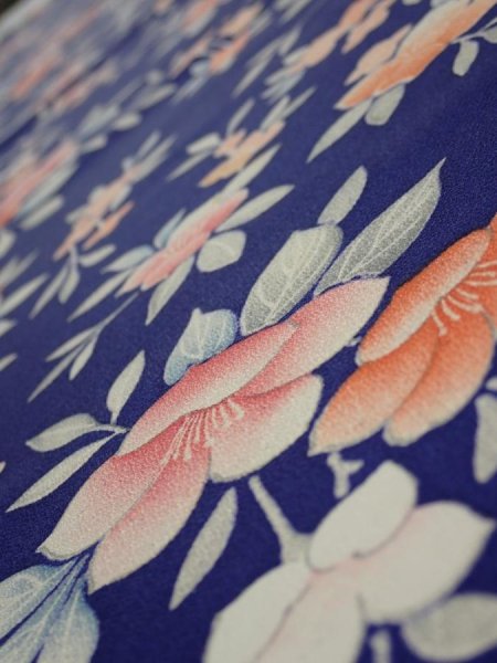 Photo4: 3E05z90  Japanese Kimono Silk  FABRIC Flower  65.4x14.4 (4)