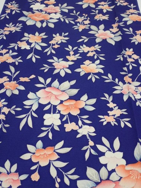 Photo1: 3E06z90  Japanese Kimono Silk  FABRIC Flower  65.7x14.4 (1)