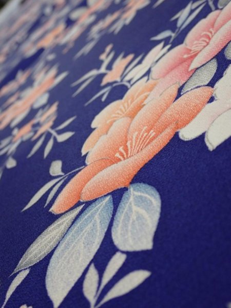 Photo2: 3E07z40  Japanese Kimono Silk  FABRIC Flower  59.1x7.1 (2)